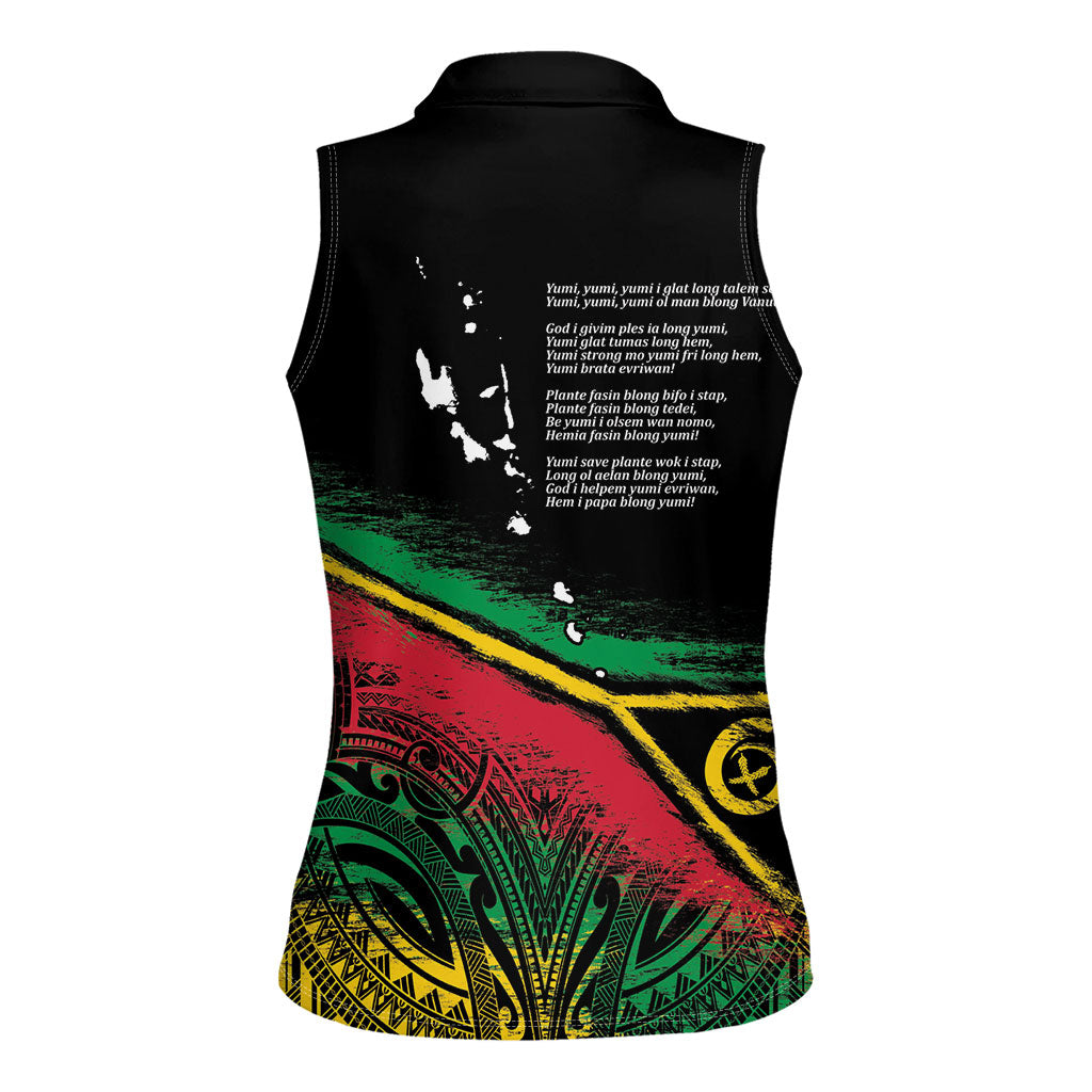 Vanuatu 46th Year Anniversary Women Sleeveless Polo Shirt Vintage Grunge Vanuatu Flag Heritage