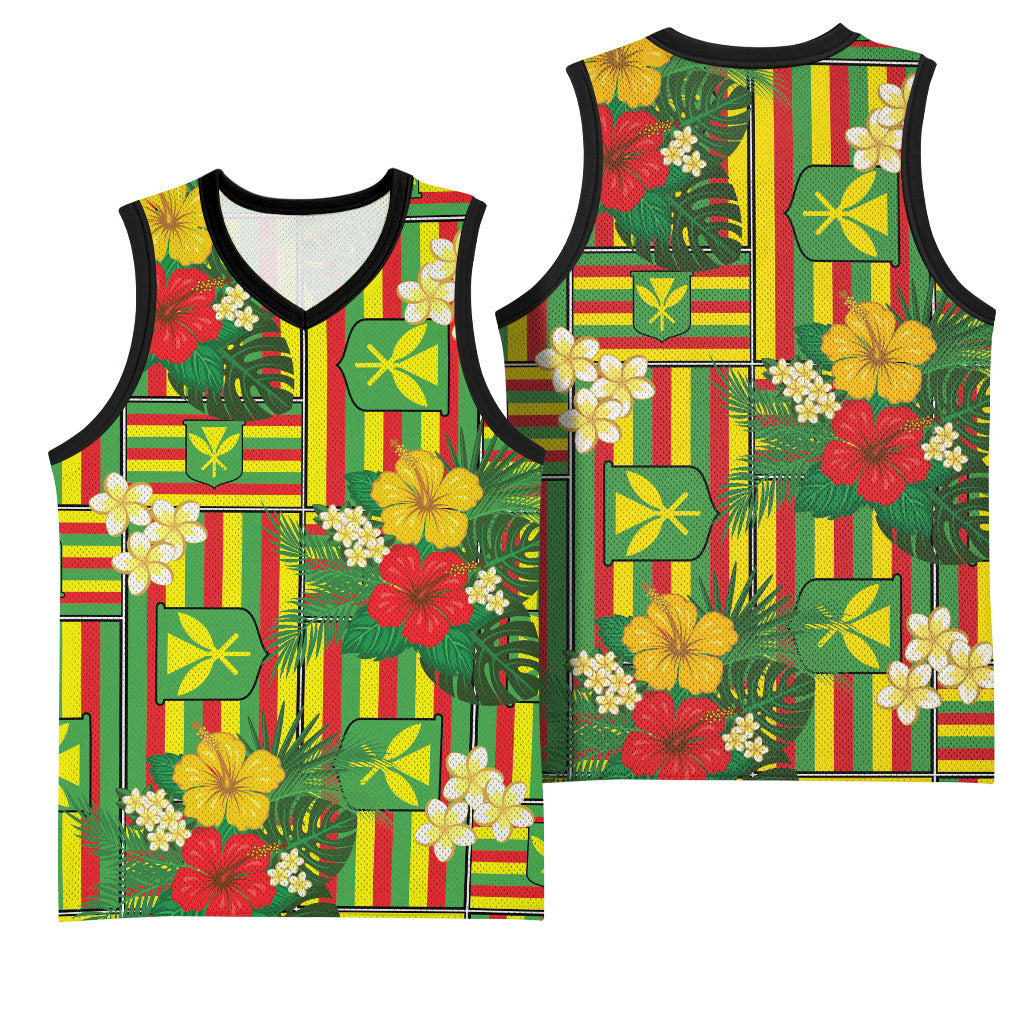 Hawaii Kanaka Maoli Hibiscus Basketball Jersey Hawaiian Flag Motif