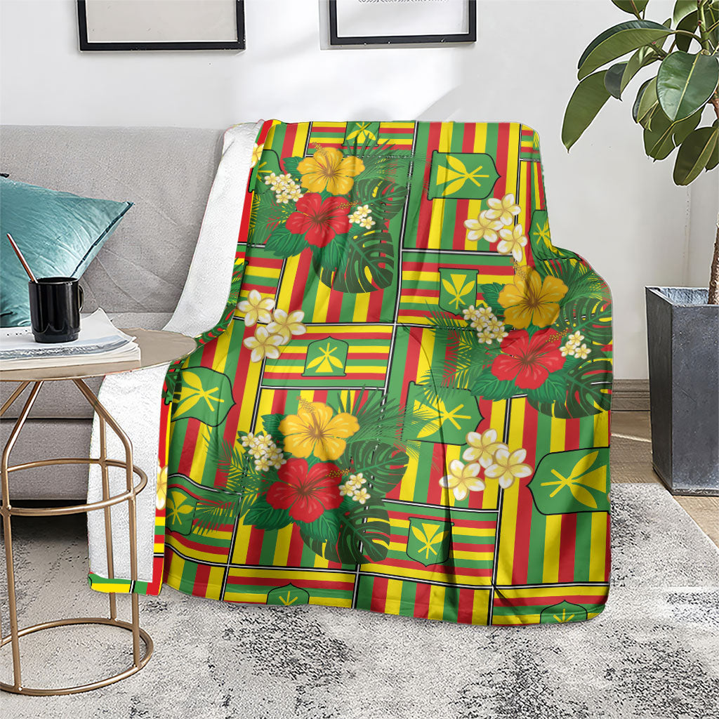 Hawaii Kanaka Maoli Hibiscus Blanket Hawaiian Flag Motif