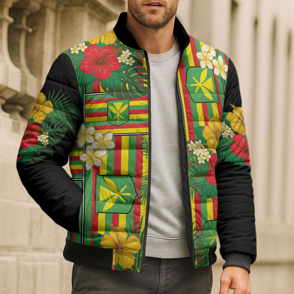 Hawaii Kanaka Maoli Hibiscus Bomber Puffer Jacket Hawaiian Flag Motif