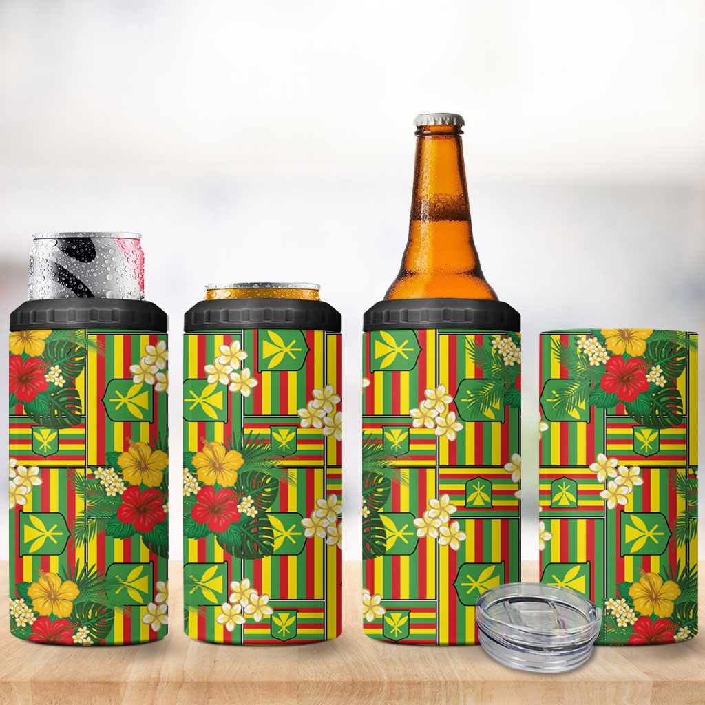 Hawaii Kanaka Maoli Hibiscus 4 in 1 Can Cooler Tumbler Hawaiian Flag Motif