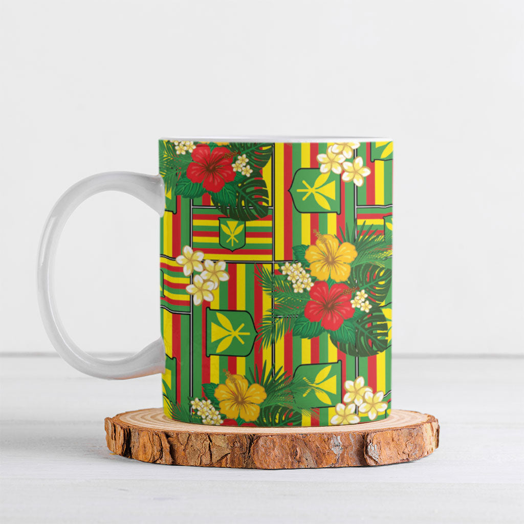 Hawaii Kanaka Maoli Hibiscus Ceramic Mug Hawaiian Flag Motif