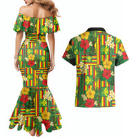 Hawaii Kanaka Maoli Hibiscus Couples Matching Mermaid Dress and Hawaiian Shirt Hawaiian Flag Motif LT9 - Polynesian Pride