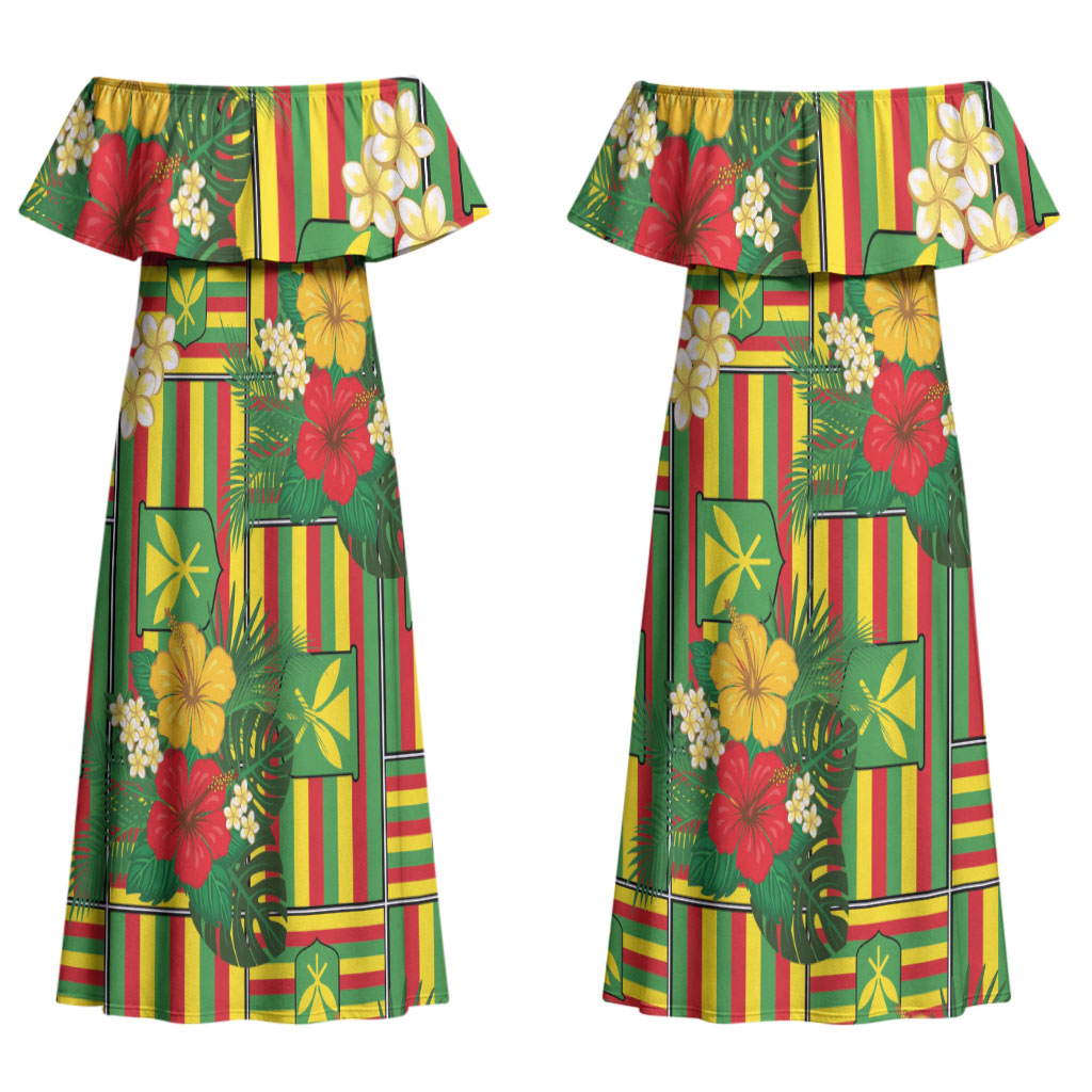 Hawaii Kanaka Maoli Hibiscus Couples Matching Off Shoulder Maxi Dress and Long Sleeve Button Shirt Hawaiian Flag Motif LT9 - Polynesian Pride