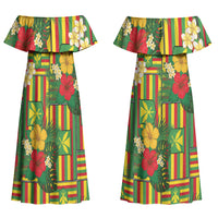 Hawaii Kanaka Maoli Hibiscus Couples Matching Off Shoulder Maxi Dress and Long Sleeve Button Shirt Hawaiian Flag Motif LT9 - Polynesian Pride