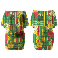 Hawaii Kanaka Maoli Hibiscus Couples Matching Off Shoulder Short Dress and Long Sleeve Button Shirt Hawaiian Flag Motif LT9 - Polynesian Pride