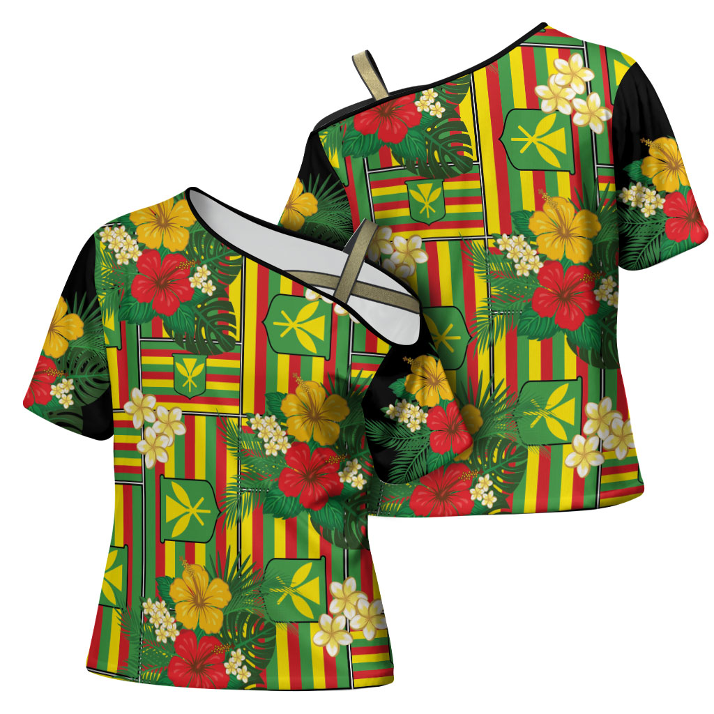 Hawaii Kanaka Maoli Hibiscus Cross Shoulder Shirt Hawaiian Flag Motif