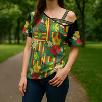 Hawaii Kanaka Maoli Hibiscus Cross Shoulder Shirt Hawaiian Flag Motif