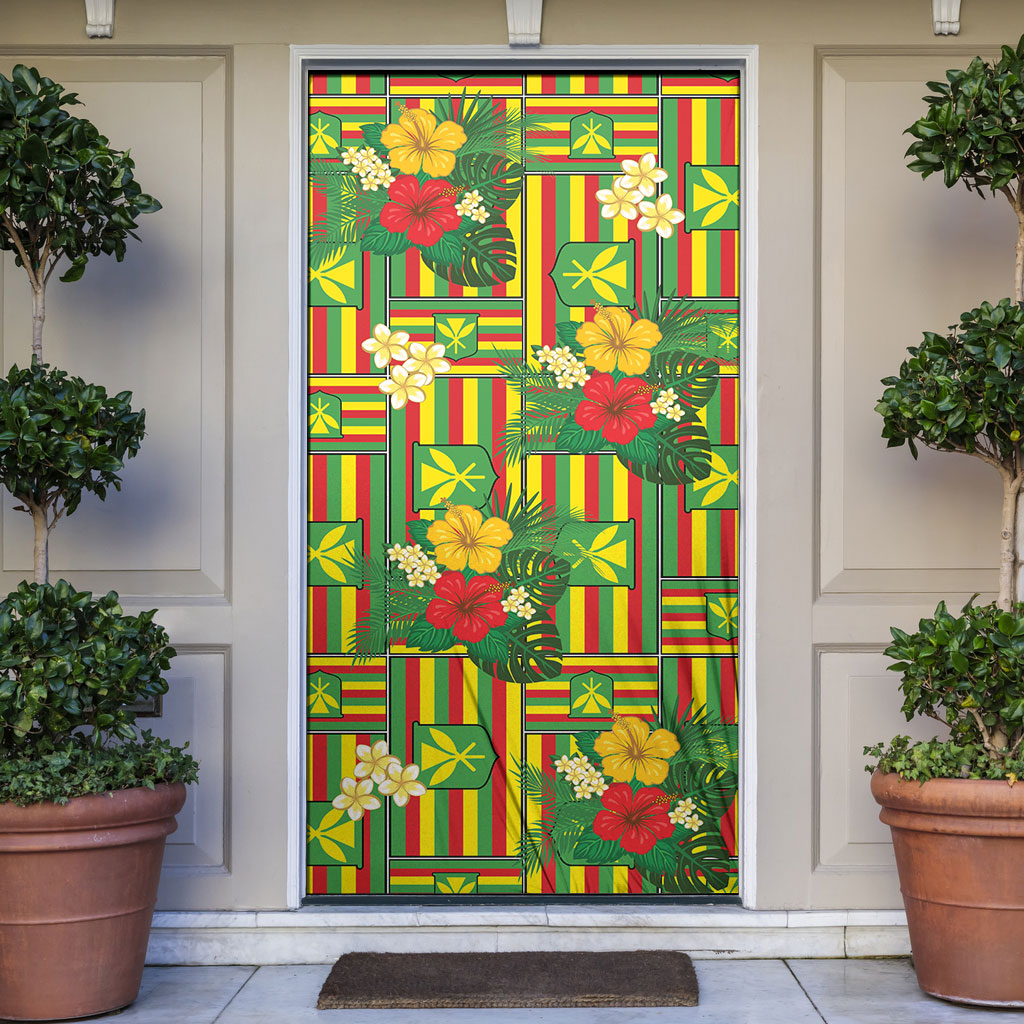 Hawaii Kanaka Maoli Hibiscus Door Cover Hawaiian Flag Motif