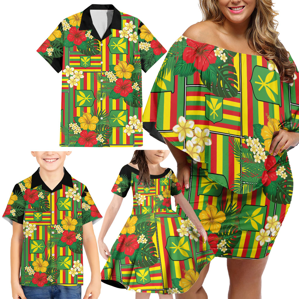 Hawaii Kanaka Maoli Hibiscus Family Matching Off Shoulder Short Dress and Hawaiian Shirt Hawaiian Flag Motif LT9 - Polynesian Pride