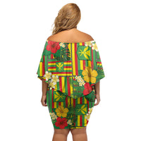 Hawaii Kanaka Maoli Hibiscus Family Matching Off Shoulder Short Dress and Hawaiian Shirt Hawaiian Flag Motif LT9 - Polynesian Pride