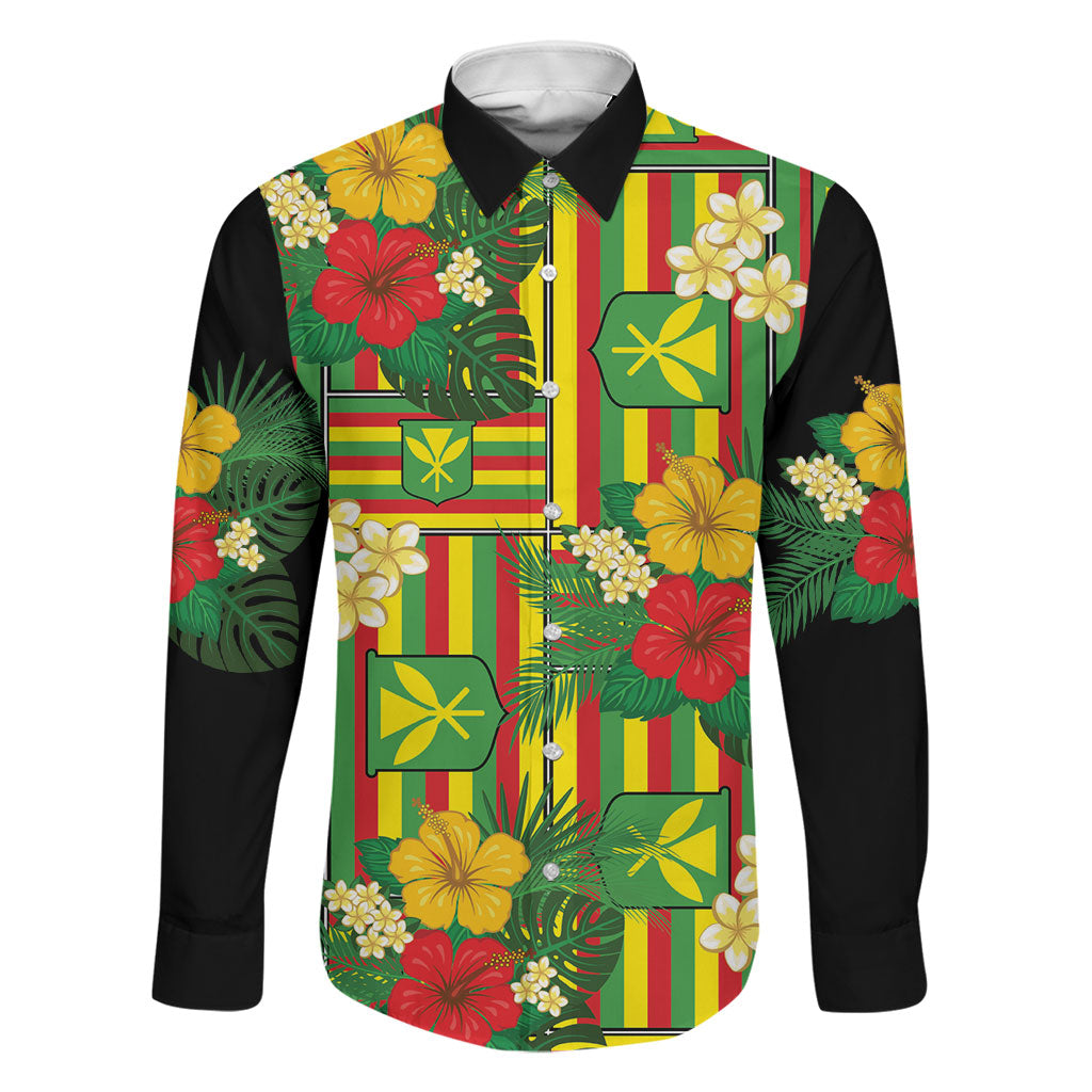 Hawaii Kanaka Maoli Hibiscus Family Matching Puletasi and Hawaiian Shirt Hawaiian Flag Motif LT9 Dad's Shirt - Long Sleeve Green - Polynesian Pride