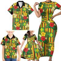 Hawaii Kanaka Maoli Hibiscus Family Matching Short Sleeve Bodycon Dress and Hawaiian Shirt Hawaiian Flag Motif LT9 - Polynesian Pride