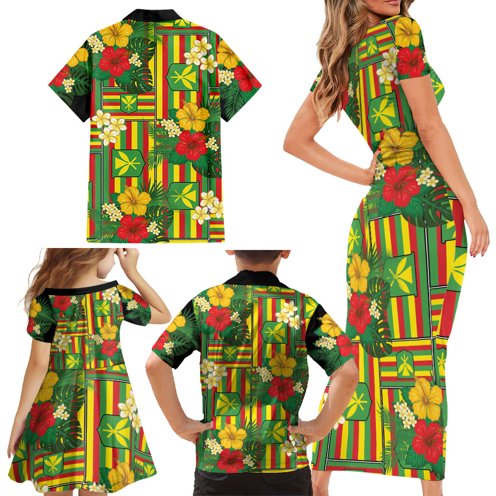 Hawaii Kanaka Maoli Hibiscus Family Matching Short Sleeve Bodycon Dress and Hawaiian Shirt Hawaiian Flag Motif LT9 - Polynesian Pride