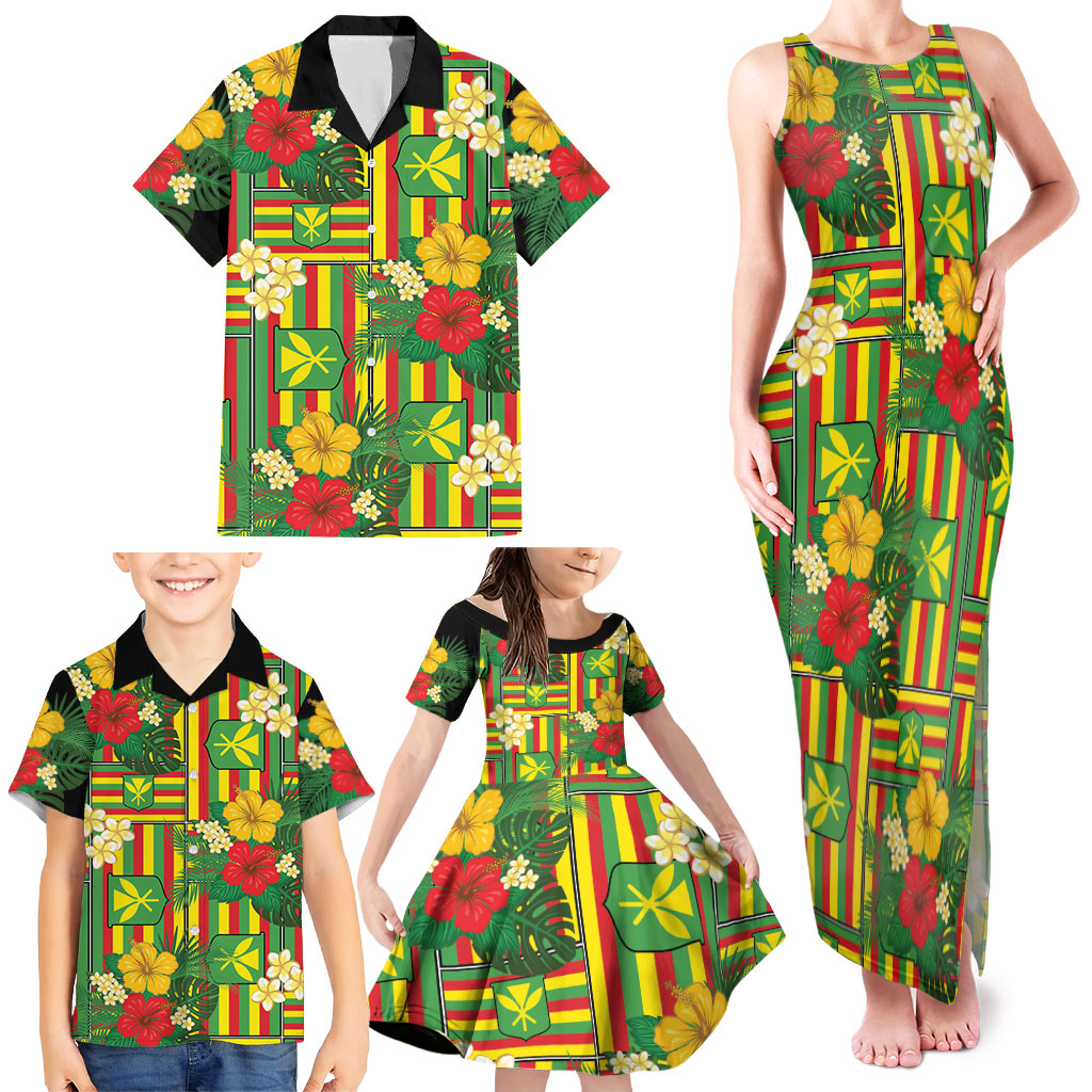 Hawaii Kanaka Maoli Hibiscus Family Matching Tank Maxi Dress and Hawaiian Shirt Hawaiian Flag Motif