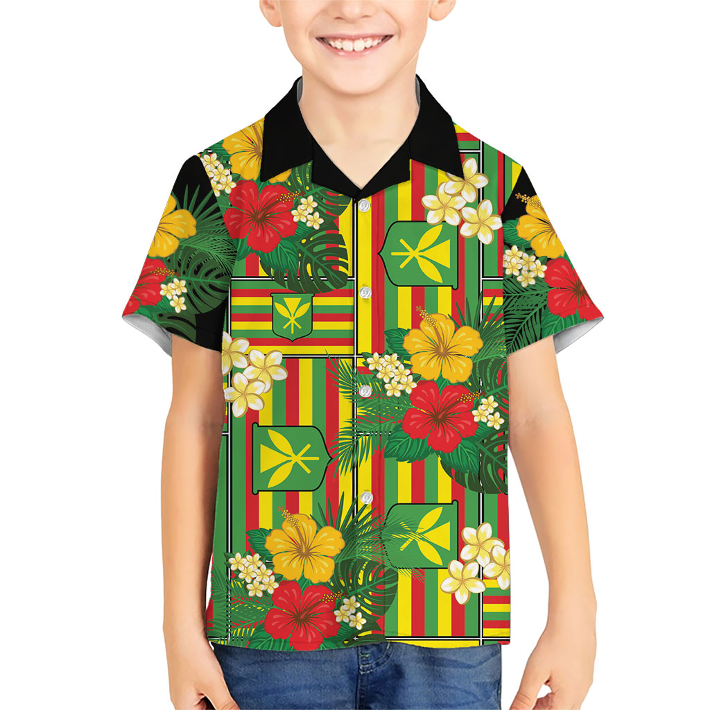 Hawaii Kanaka Maoli Hibiscus Family Matching Tank Maxi Dress and Hawaiian Shirt Hawaiian Flag Motif LT9 Son's Shirt Green - Polynesian Pride