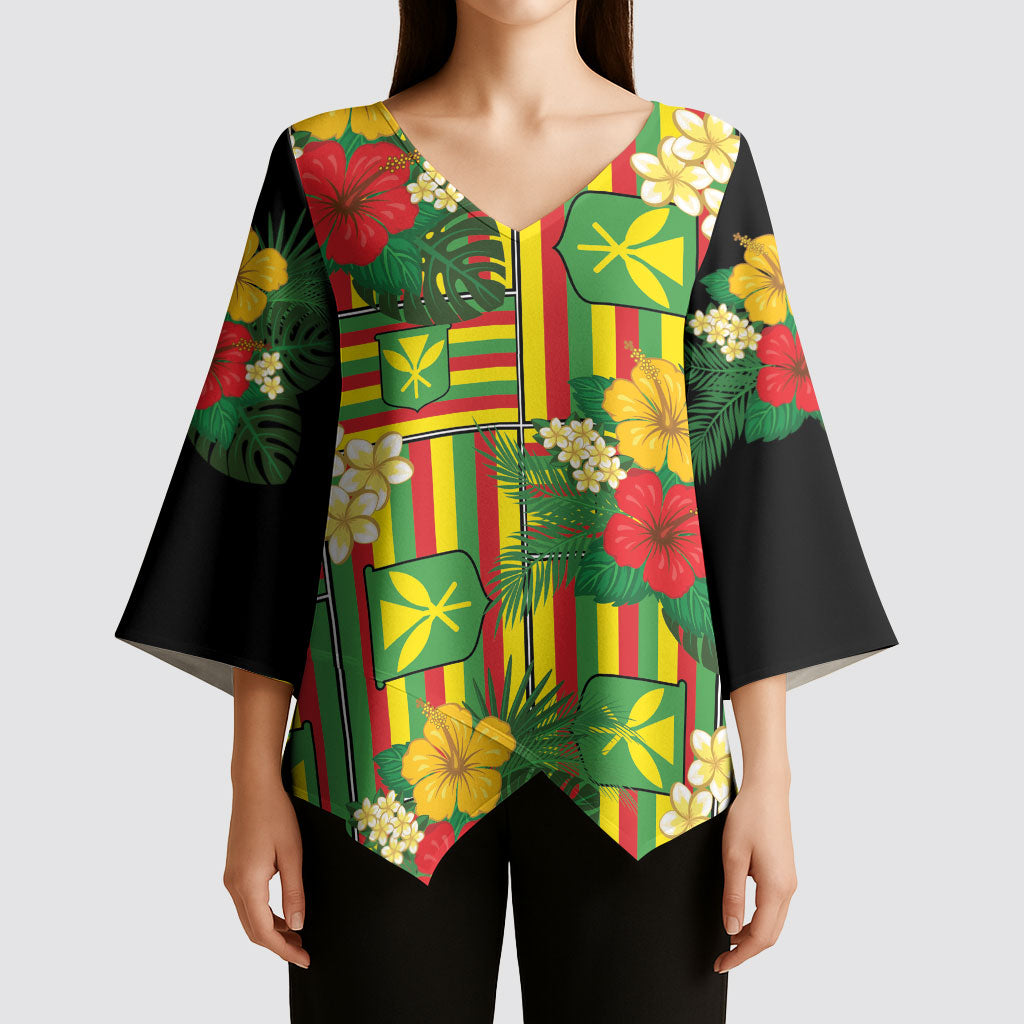 Hawaii Kanaka Maoli Hibiscus Kimono Sleeve Blouse Hawaiian Flag Motif