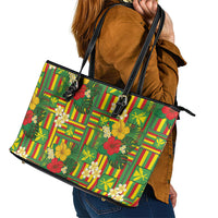 Hawaii Kanaka Maoli Hibiscus Leather Tote Bag Hawaiian Flag Motif