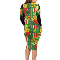 Hawaii Kanaka Maoli Hibiscus Long Sleeve Bodycon Dress Hawaiian Flag Motif LT9 - Polynesian Pride