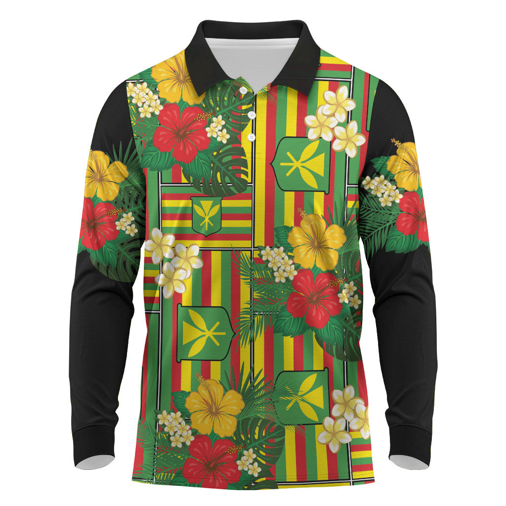 Hawaii Kanaka Maoli Hibiscus Long Sleeve Polo Shirt Hawaiian Flag Motif