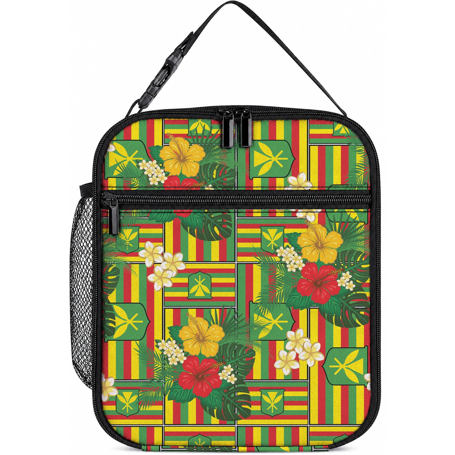 Hawaii Kanaka Maoli Hibiscus Lunch Bag Hawaiian Flag Motif LT9 10.2 × 8.3 × 4.3 inch Green - Polynesian Pride