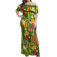 Hawaii Kanaka Maoli Hibiscus Off Shoulder Maxi Dress Hawaiian Flag Motif