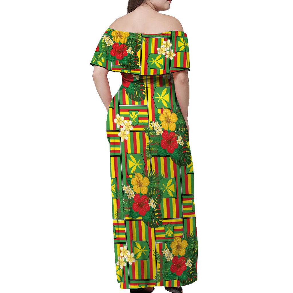 Hawaii Kanaka Maoli Hibiscus Off Shoulder Maxi Dress Hawaiian Flag Motif