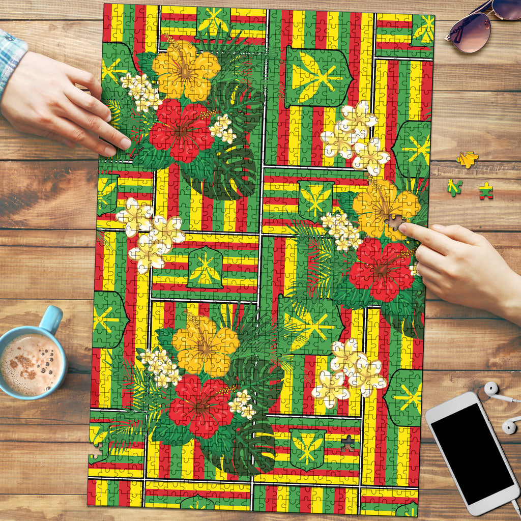 Hawaii Kanaka Maoli Hibiscus Puzzle Hawaiian Flag Motif LT9 Green - Polynesian Pride
