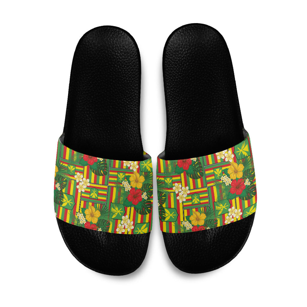 Hawaii Kanaka Maoli Hibiscus Slide Sandals Hawaiian Flag Motif