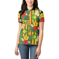 Hawaii Kanaka Maoli Hibiscus Women Polo Shirt Hawaiian Flag Motif