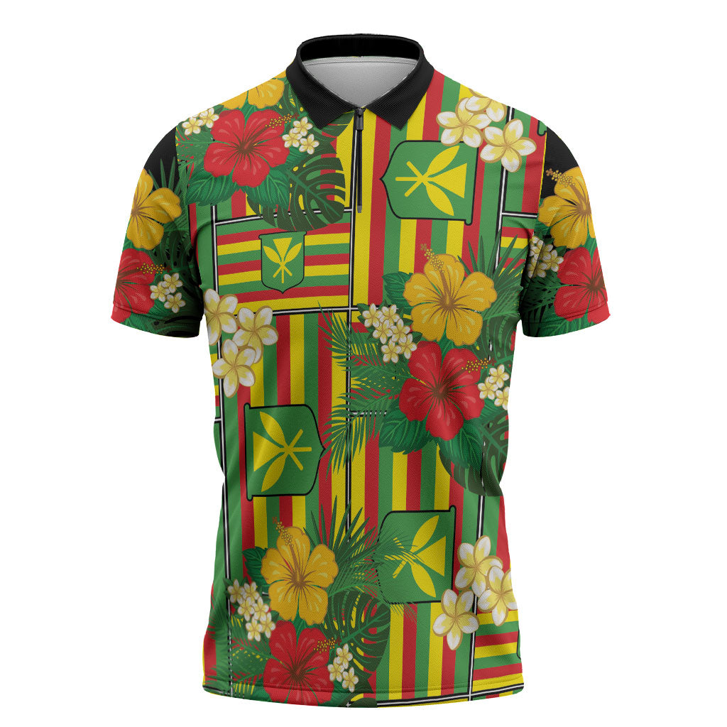 Hawaii Kanaka Maoli Hibiscus Zipper Polo Shirt Hawaiian Flag Motif