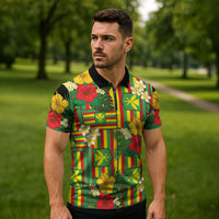 Hawaii Kanaka Maoli Hibiscus Zipper Polo Shirt Hawaiian Flag Motif