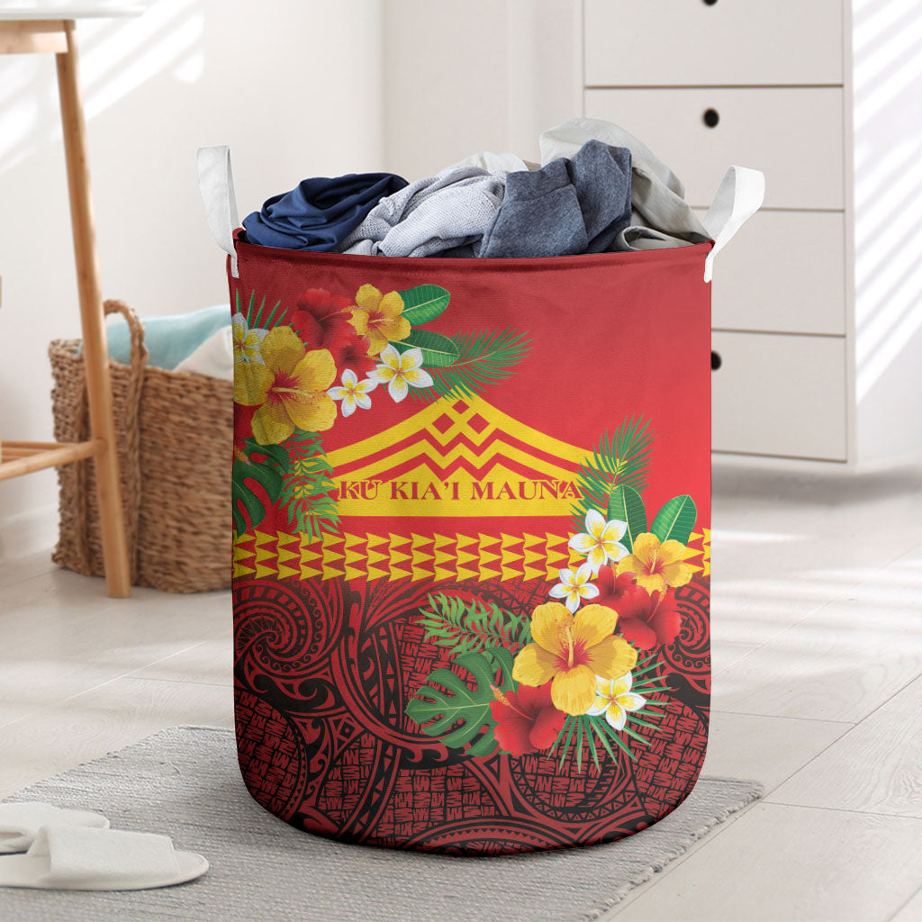 Hawaii Ku Kia'i Mauna Laundry Basket Hibiscus Kakau Pattern LT9 Red - Polynesian Pride