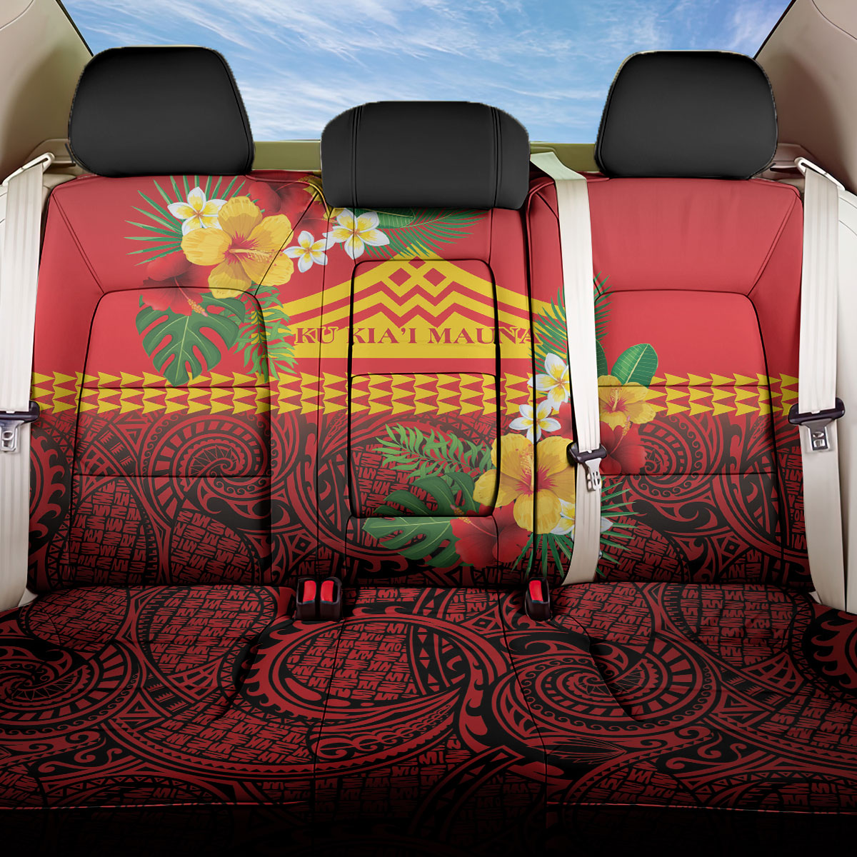 Hawaii Ku Kia'i Mauna Back Car Seat Cover Hibiscus Kakau Pattern