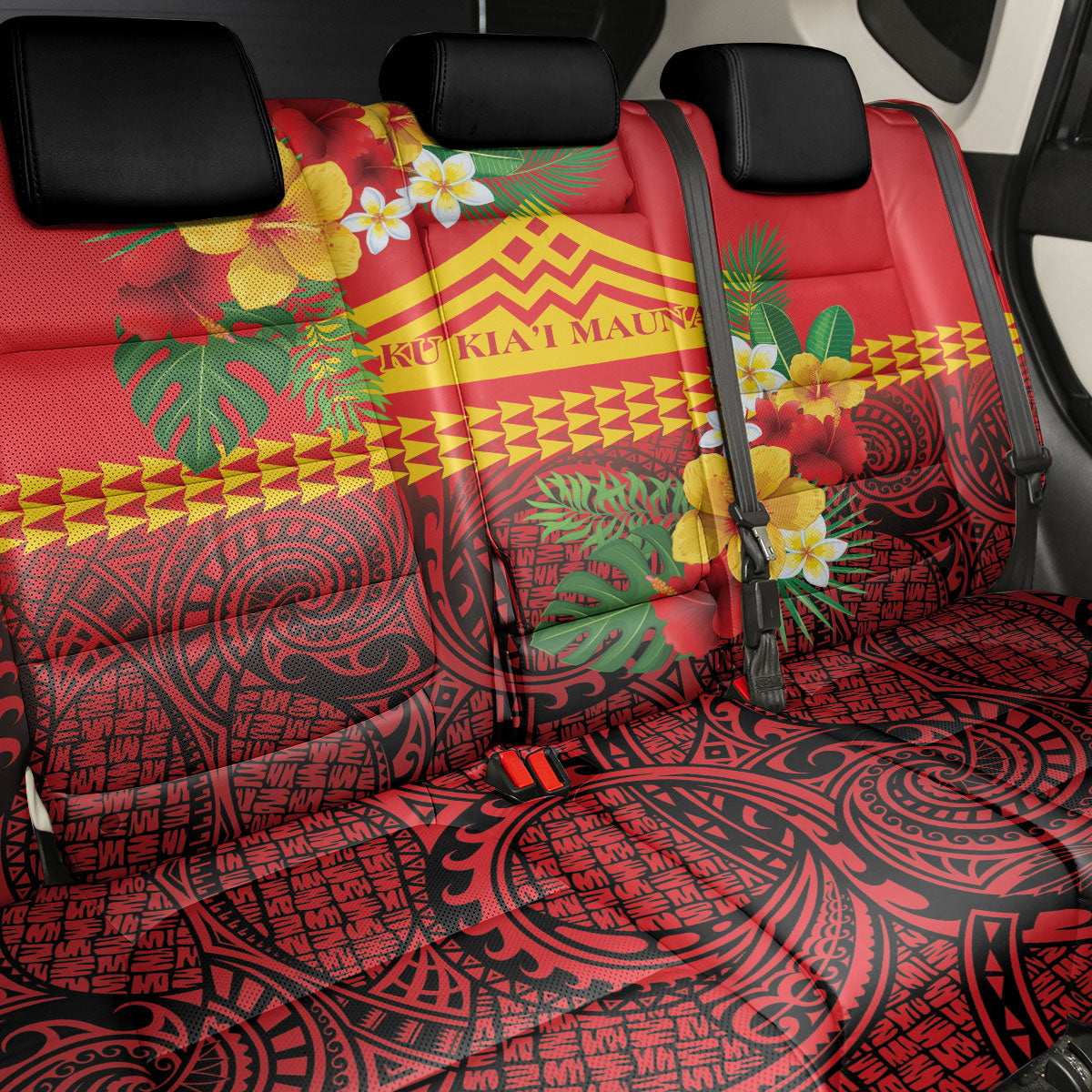 Hawaii Ku Kia'i Mauna Back Car Seat Cover Hibiscus Kakau Pattern