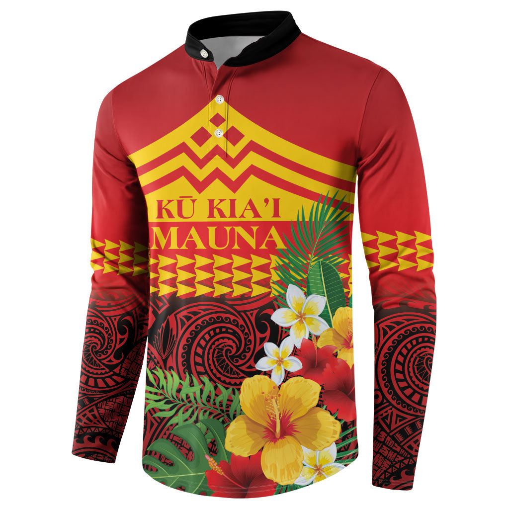 Hawaii Ku Kia'i Mauna Personalized Button Sweatshirt Hibiscus Kakau Pattern