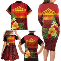 Hawaii Ku Kia'i Mauna Personalized Family Matching Long Sleeve Bodycon Dress and Hawaiian Shirt Hibiscus Kakau Pattern LT9 - Polynesian Pride