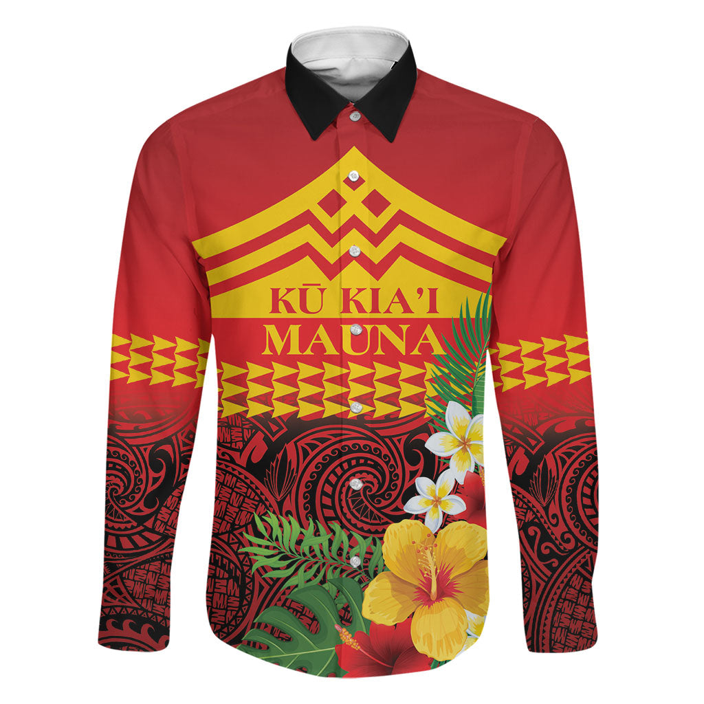 Hawaii Ku Kia'i Mauna Personalized Family Matching Long Sleeve Bodycon Dress and Hawaiian Shirt Hibiscus Kakau Pattern LT9 Dad's Shirt - Long Sleeve Red - Polynesian Pride