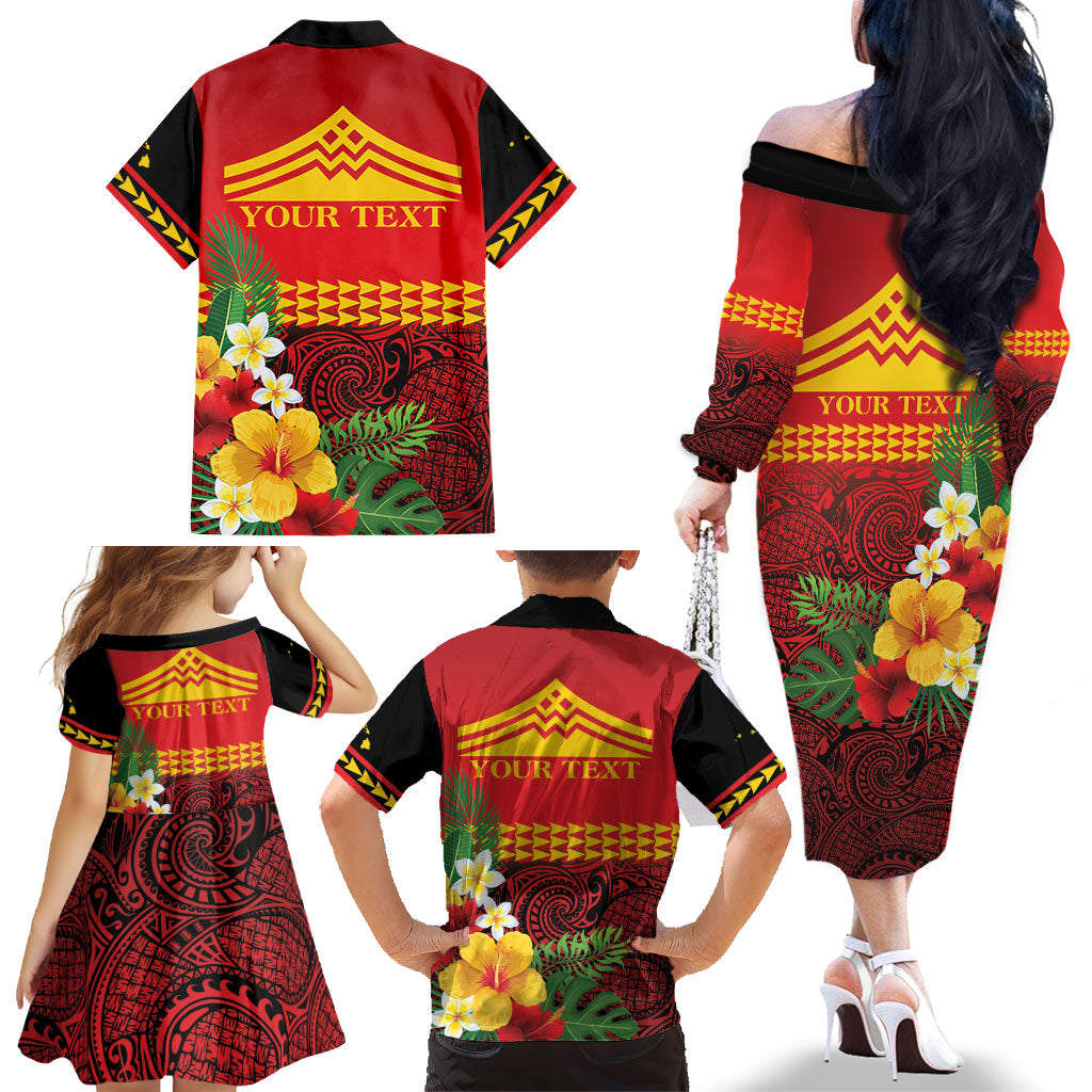 Hawaii Ku Kia'i Mauna Personalized Family Matching Off The Shoulder Long Sleeve Dress and Hawaiian Shirt Hibiscus Kakau Pattern LT9 - Polynesian Pride
