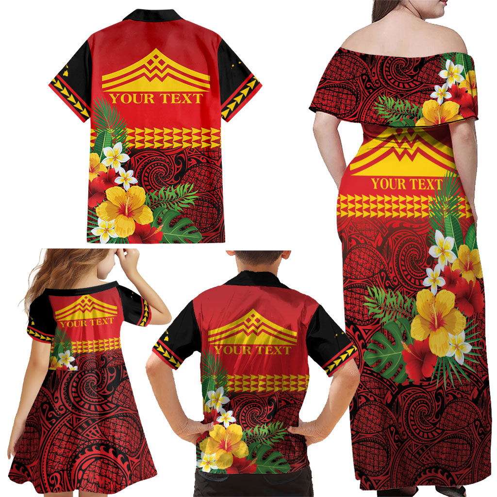 Hawaii Ku Kia'i Mauna Personalized Family Matching Off Shoulder Maxi Dress and Hawaiian Shirt Hibiscus Kakau Pattern