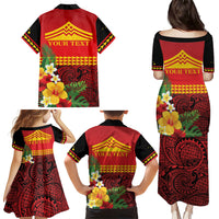 Hawaii Ku Kia'i Mauna Personalized Family Matching Puletasi and Hawaiian Shirt Hibiscus Kakau Pattern