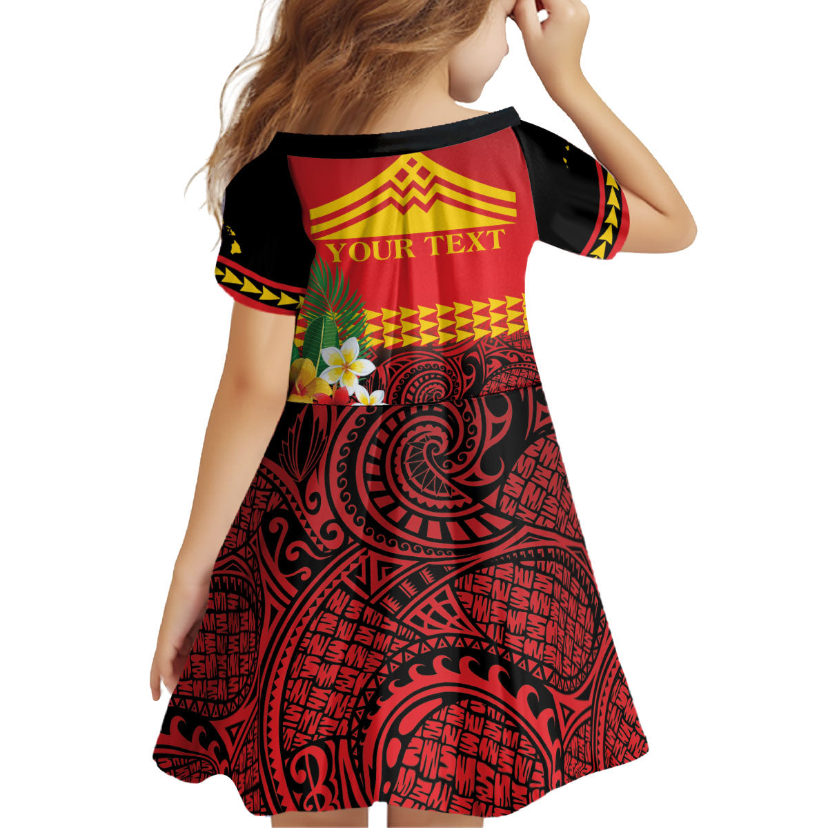 Hawaii Ku Kia'i Mauna Personalized Kid Short Sleeve Dress Hibiscus Kakau Pattern