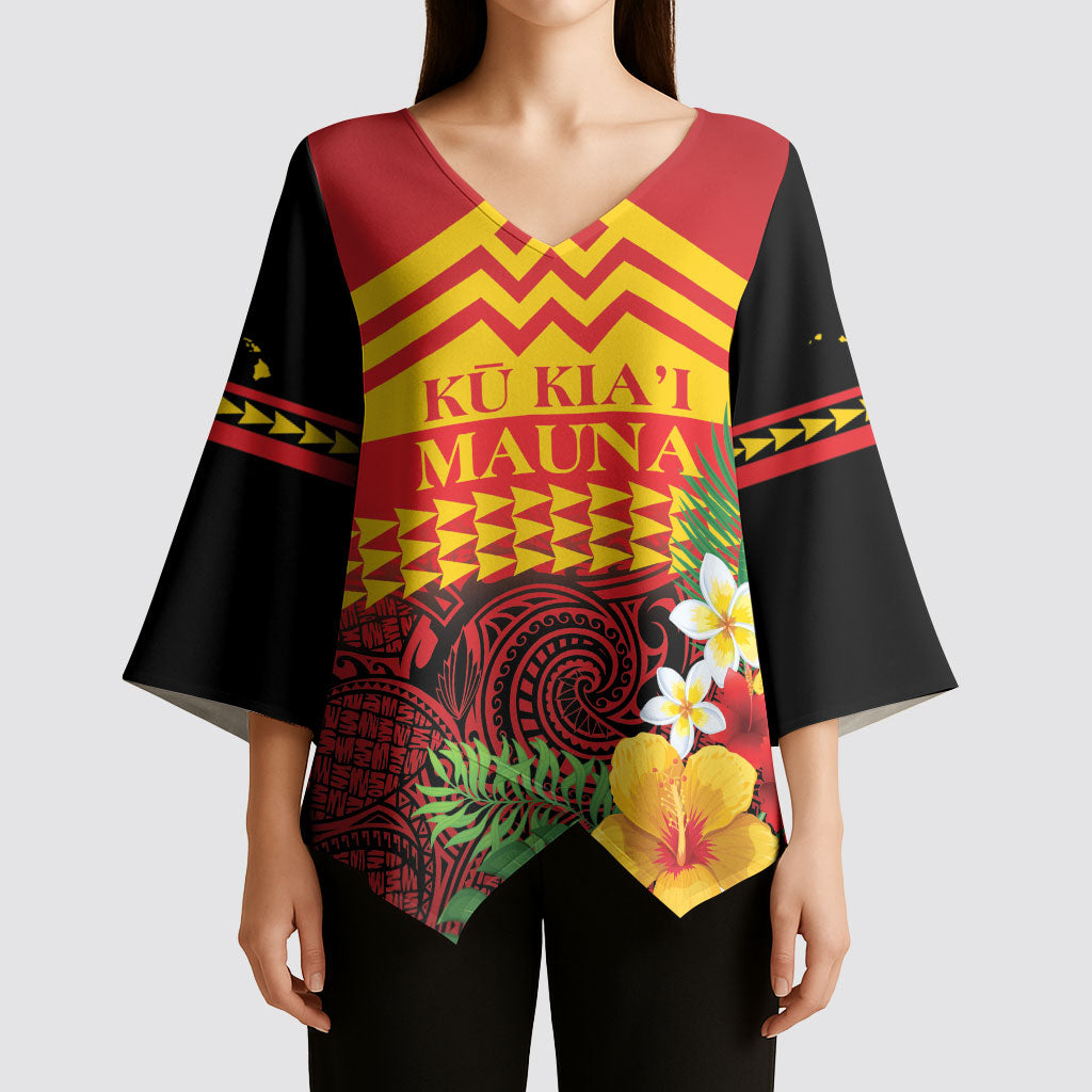 Hawaii Ku Kia'i Mauna Personalized Kimono Sleeve Blouse Hibiscus Kakau Pattern