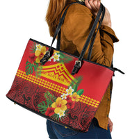 Hawaii Ku Kia'i Mauna Leather Tote Bag Hibiscus Kakau Pattern