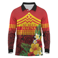 Hawaii Ku Kia'i Mauna Personalized Long Sleeve Polo Shirt Hibiscus Kakau Pattern