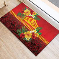 Hawaii Ku Kia'i Mauna Rubber Doormat Hibiscus Kakau Pattern