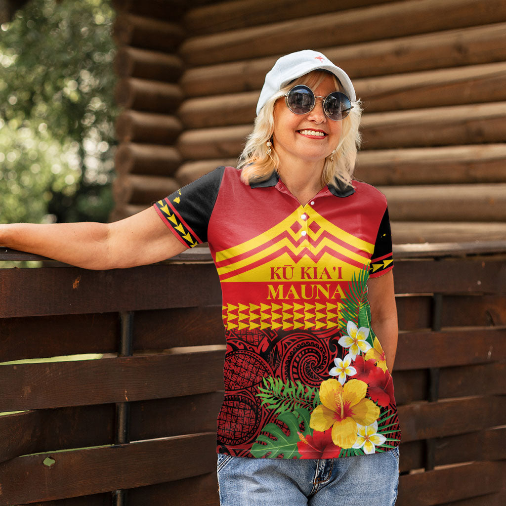 Hawaii Ku Kia'i Mauna Personalized Women Polo Shirt Hibiscus Kakau Pattern