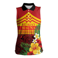 Hawaii Ku Kia'i Mauna Personalized Women Sleeveless Polo Shirt Hibiscus Kakau Pattern