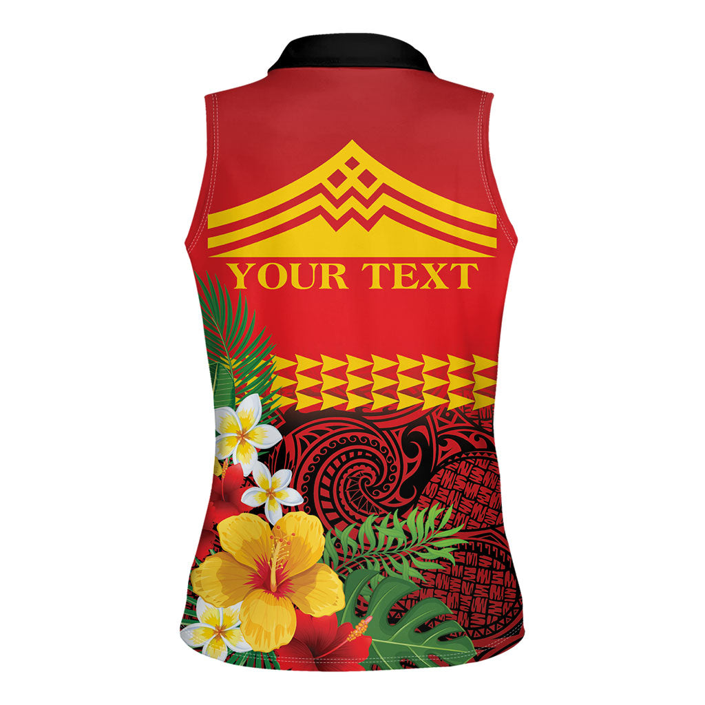 Hawaii Ku Kia'i Mauna Personalized Women Sleeveless Polo Shirt Hibiscus Kakau Pattern