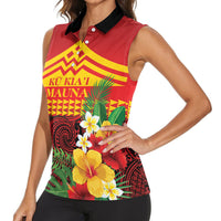 Hawaii Ku Kia'i Mauna Personalized Women Sleeveless Polo Shirt Hibiscus Kakau Pattern